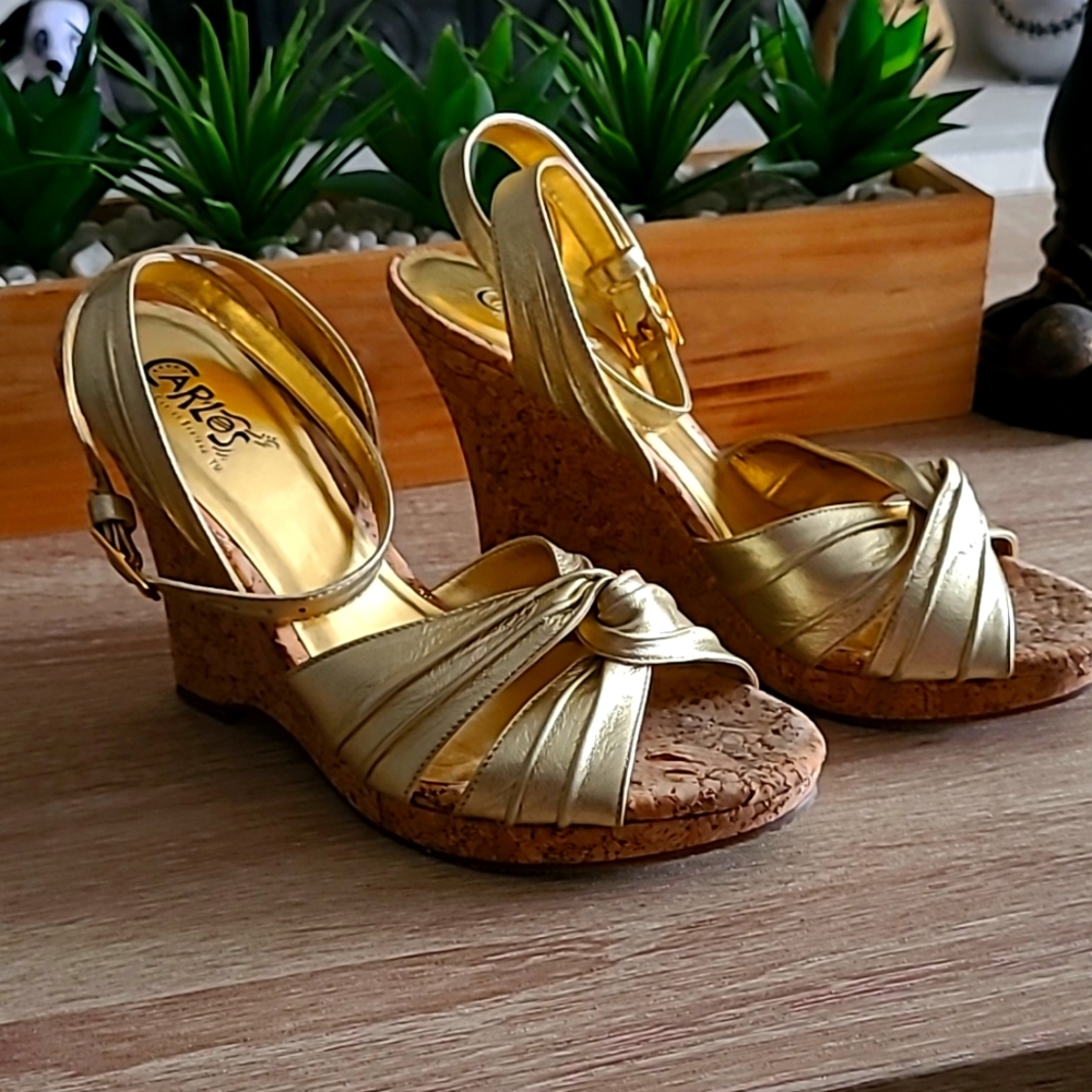 Gold leather Carlos Santana Wedge